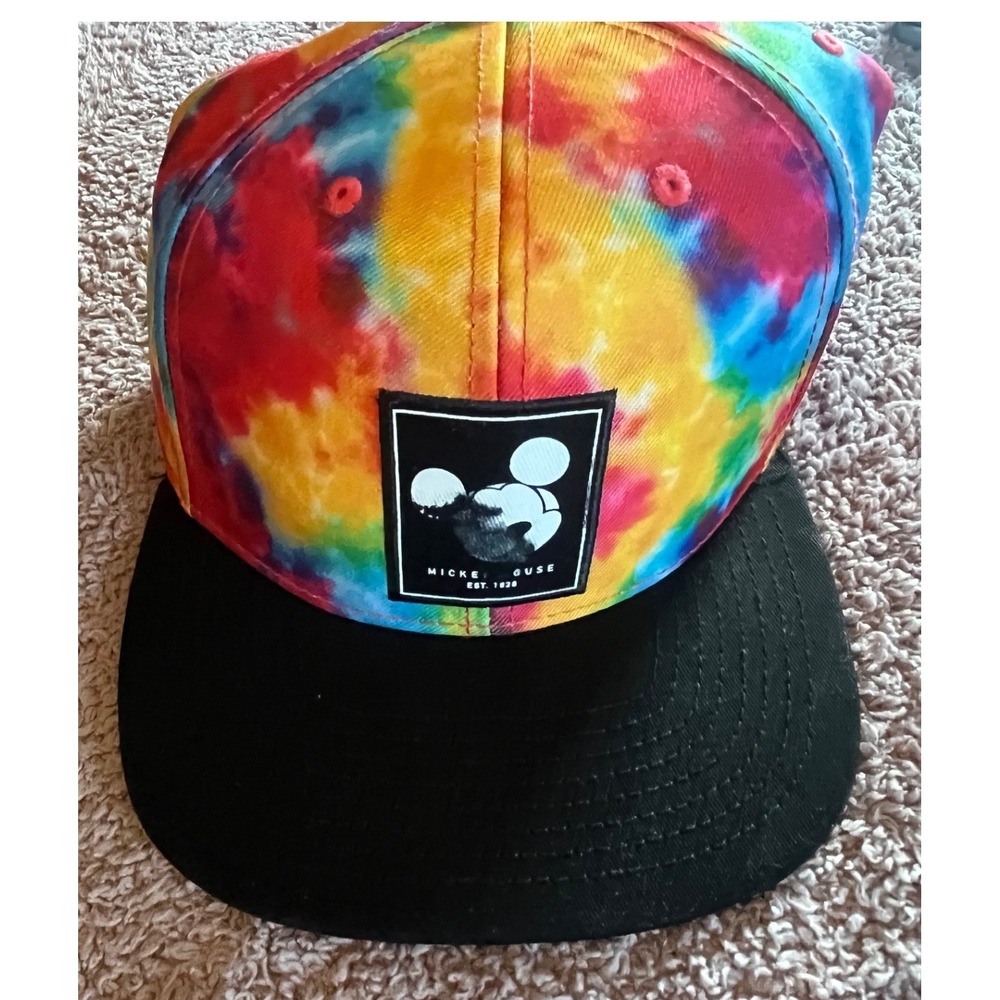 Neff Disney Mickey Mouse Tie Dye Snapback Hat Rainbow Black Flat Bill Cap OSFM